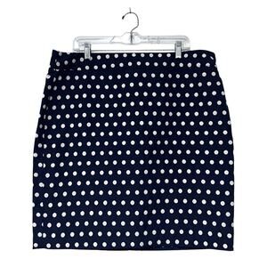 Ann Taylor Pencil Skirt NWT Size 18 Polka Dot Navy Blue White Lined Cotton Blend